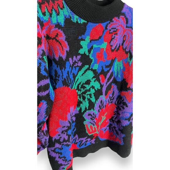 Rose Metallic Pullover Colorful Abstract Sweater Acrylic Statement Bold Crewneck - Picture 3 of 4